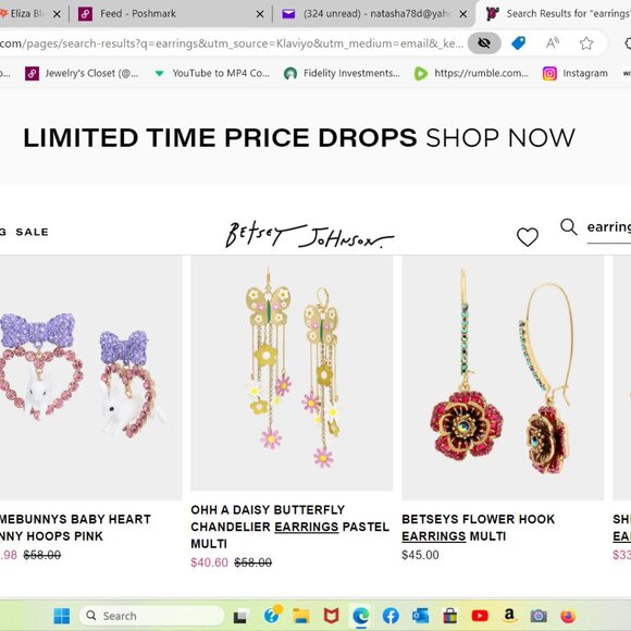 Betsey Johnson Butterfly Sparkle Rhinestone Earrings - Dangle Style Draw5 - Picture 4 of 5